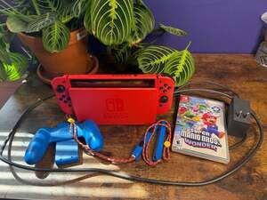 Nintendo Switch Mario Red&Blue Ed. Bundle w Super Mario Bros.Wonder&128GB SD Car